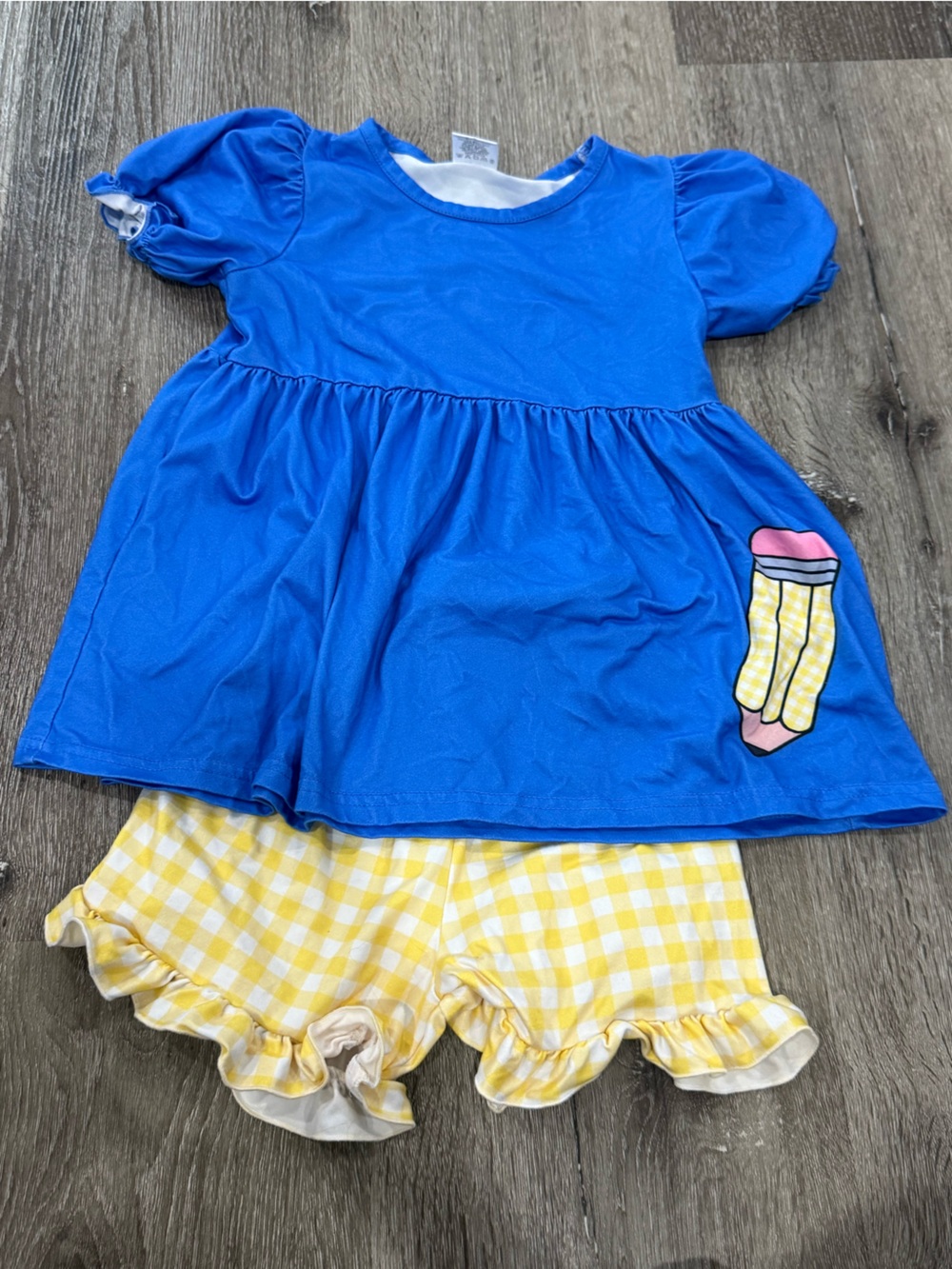 Source Unknown Blue Top with Yellow Gingham Ruffle Shorts